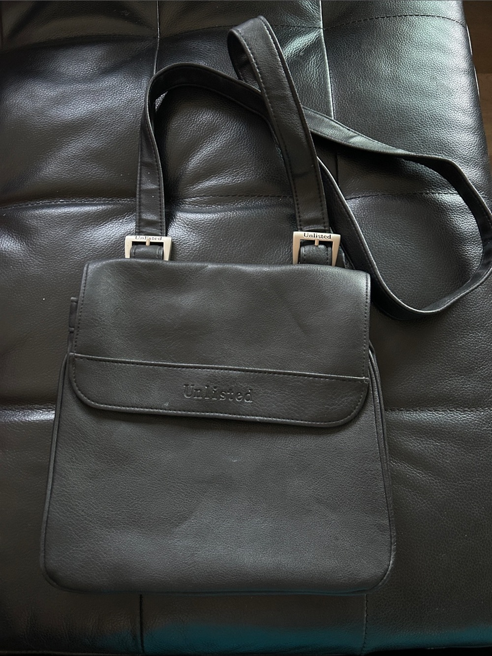 Unlisted Black Leather Messenger Crossbody Bag for Men